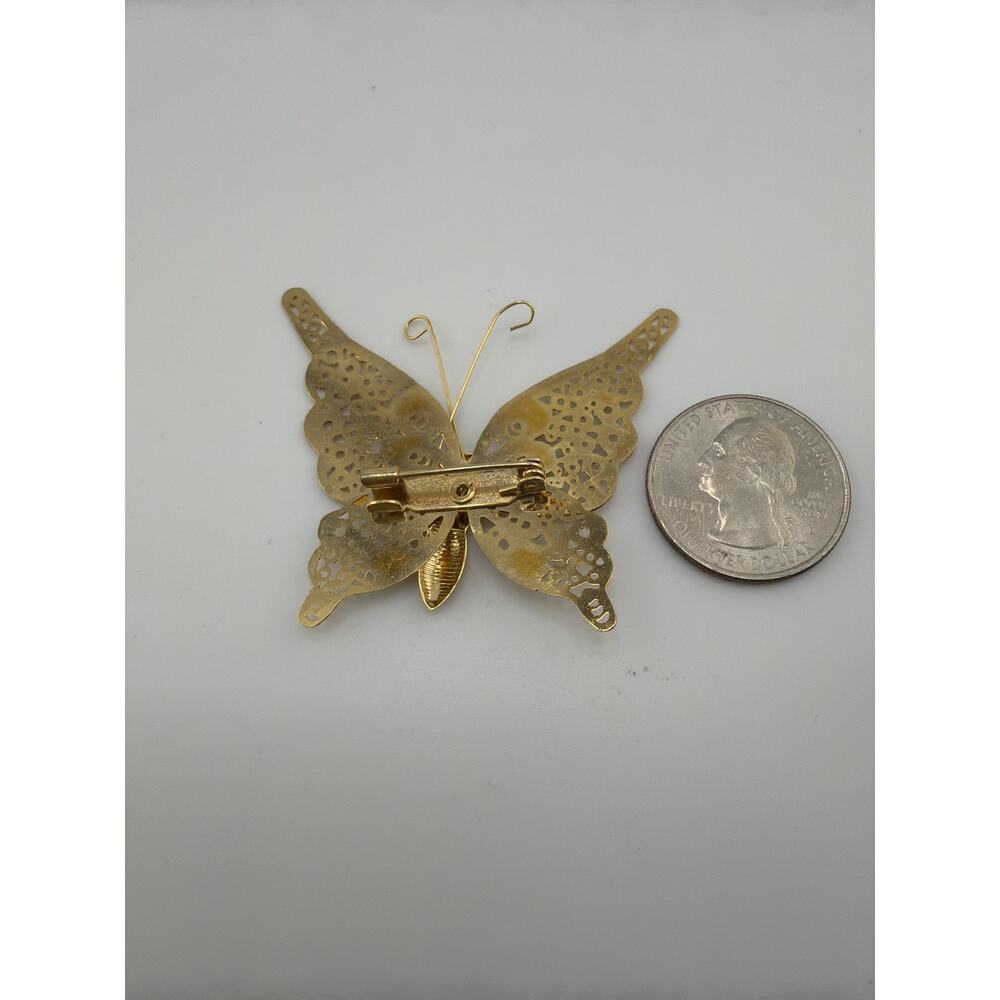 Vintage Gold Tone Filigree Fine Wire Antennae Butterfly Brooch - Picture 2 of 3